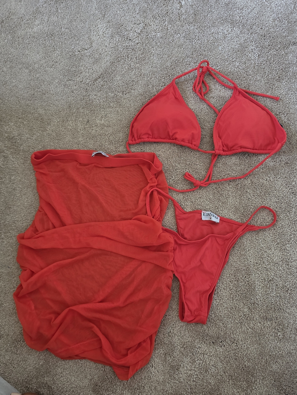 Red Triangle Bikini Set with Cover-Up - Women's Swim Bikini